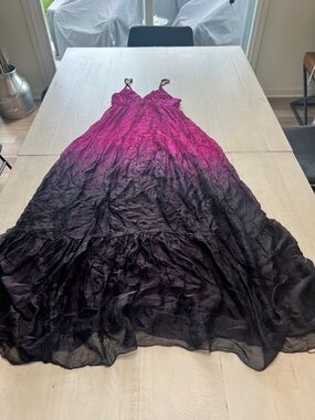 Keysha 100% Silk Made in Italy Womens Ombre Maxi Dress - Fuchsia to Black,